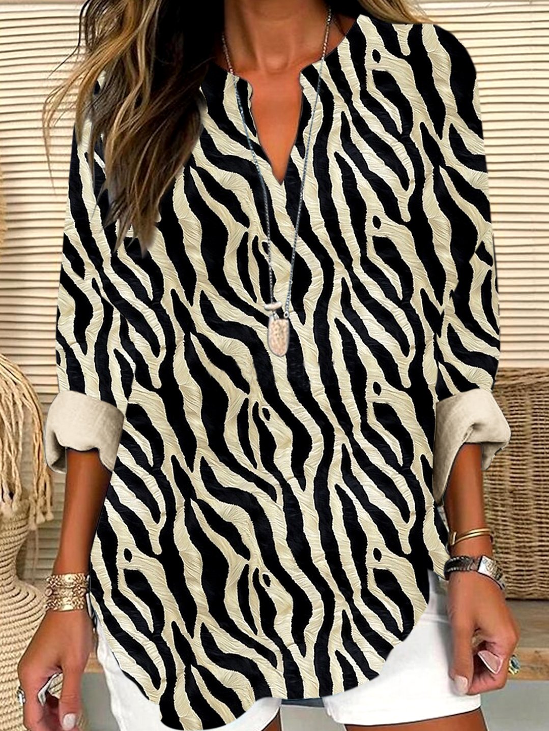 Chemises Géométrique Décontracté Printemps / Automne Polyester Micro-élasticité Quotidien Coupe Régulière Trapèze Régulier pour Femmes