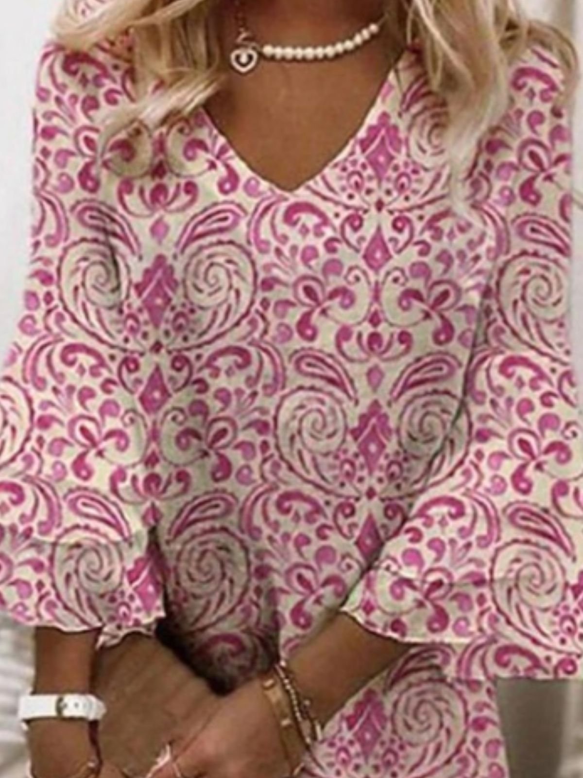 Femmes Floral Rouge Col V Confortable Robe Mi-Longue Boho