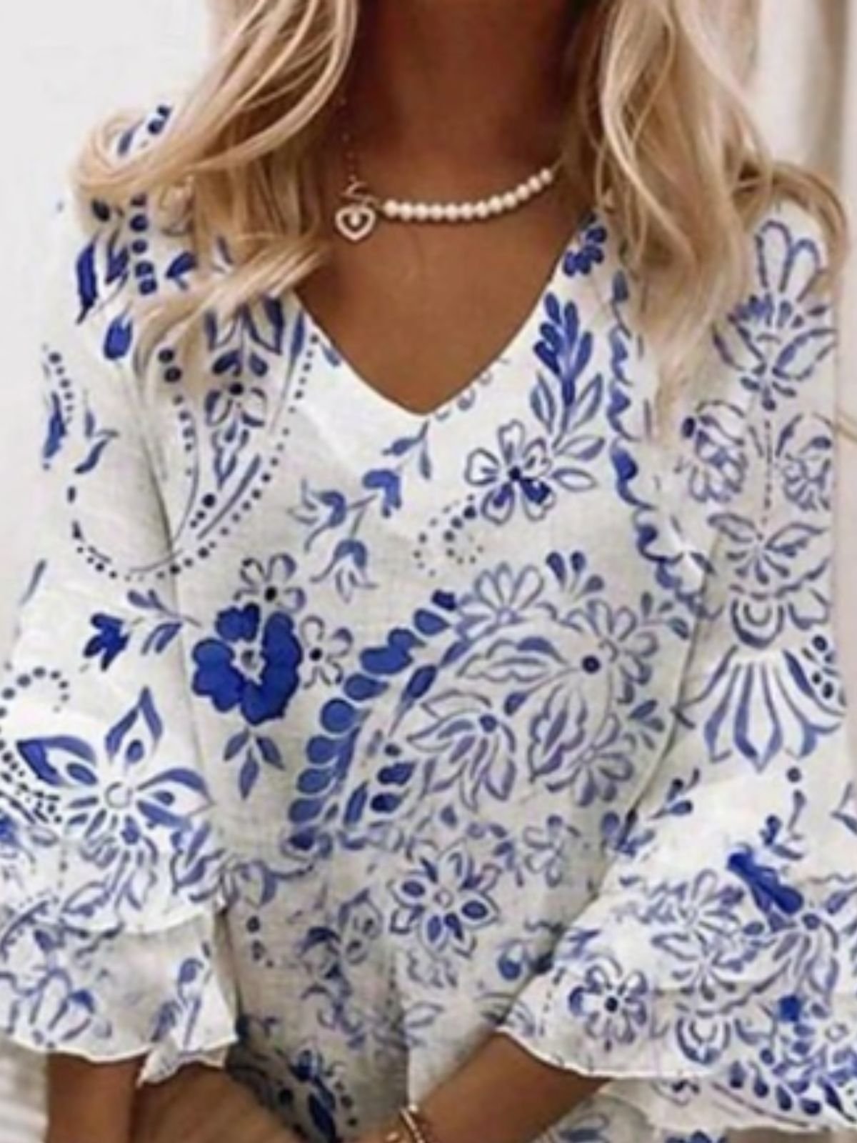 Femmes Floral Blanc Col V Confortable Robe Mi-Longue Boho