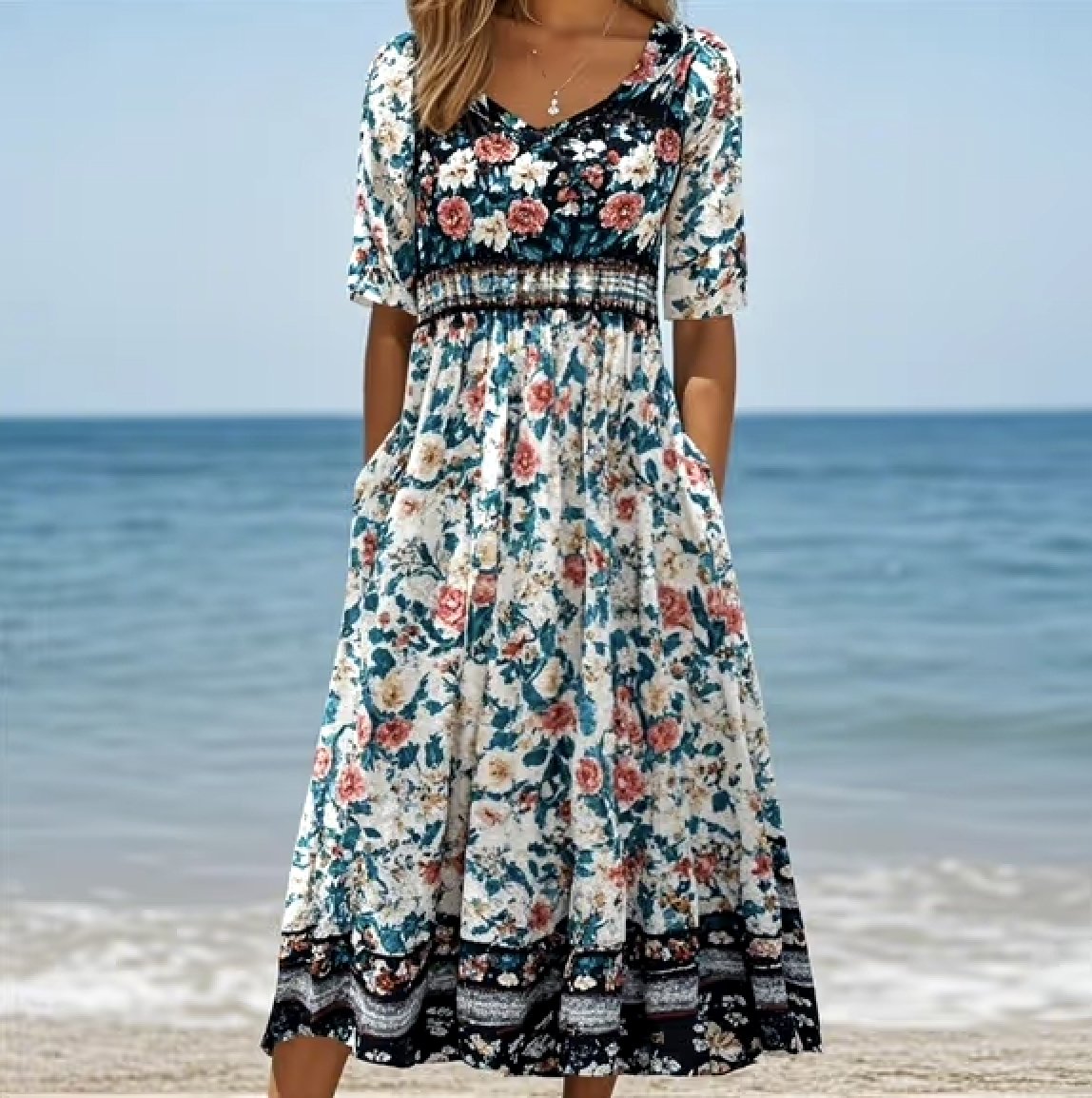 Femmes Floral Vert Clair Col Rond Confortable Robe Maxi Décontracté