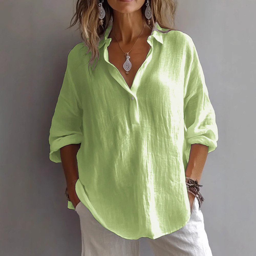 Chemises Décontracté Plain Printemps / Automne en Lin Micro-élasticité Régulier Trapèze Régulier Col de Chemise pour Femmes