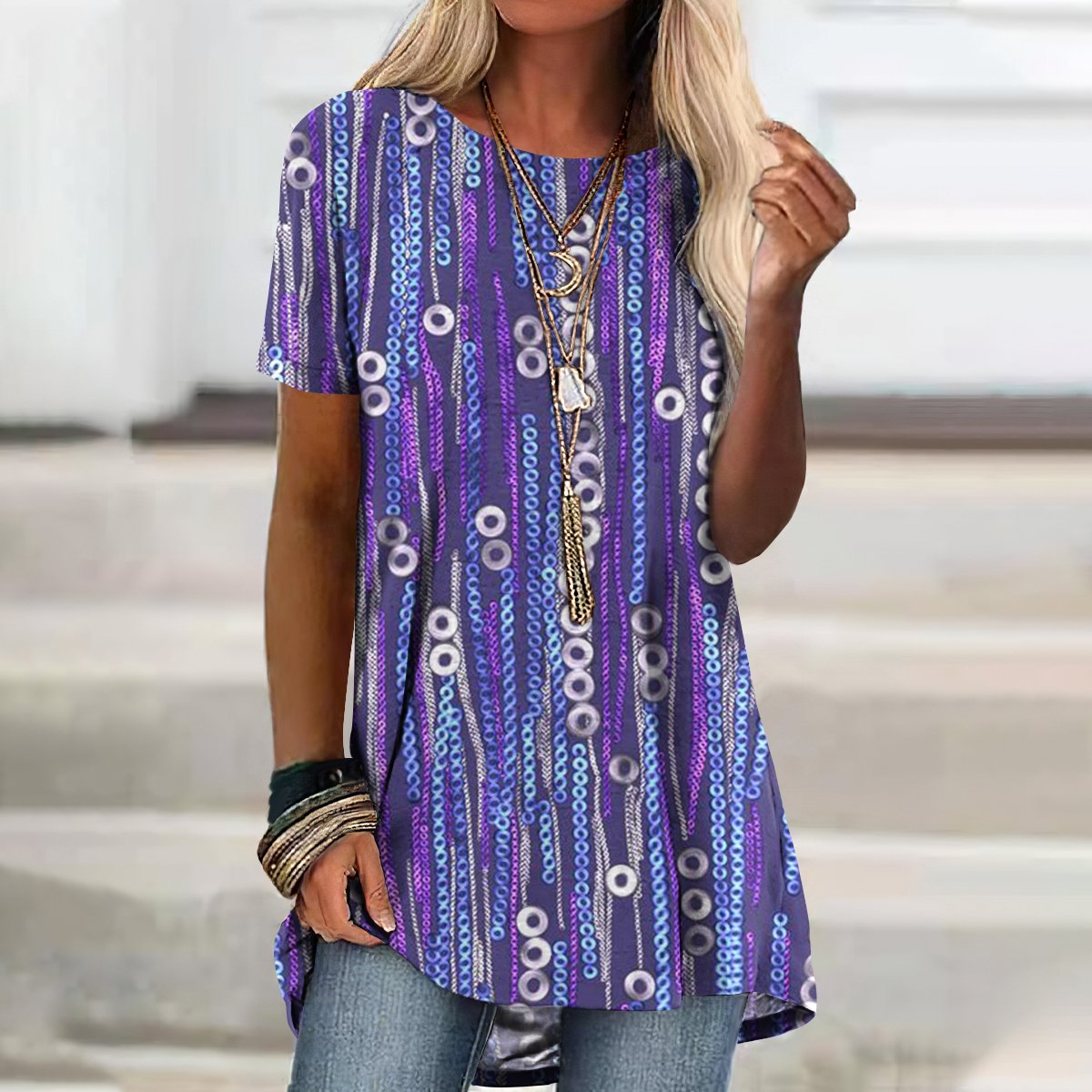 T-shirts Femmes Géométrique Décontracté Été Quotidien Coupe Régulière Manches Courtes Long Trapèze Régulier