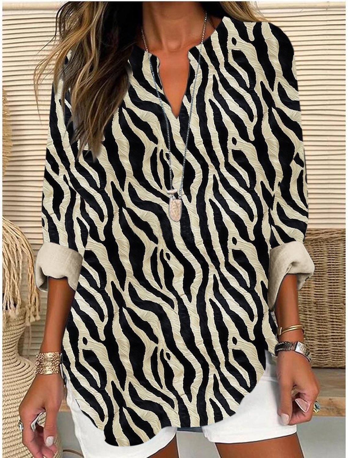 Chemises Géométrique Décontracté Printemps / Automne Polyester Micro-élasticité Quotidien Coupe Régulière Trapèze Régulier pour Femmes