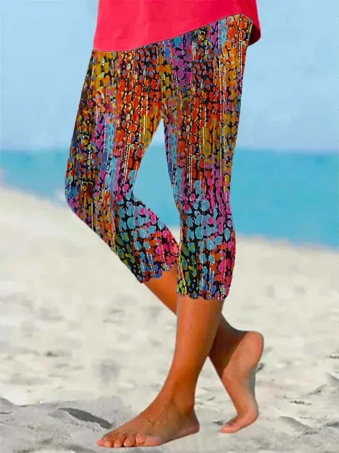 Pantalons De Yoga Femmes Décontracté Polyester d'été abstrait Aucune élasticité Coupe Régulière Corsaire Pantalon coupe slim Régulier