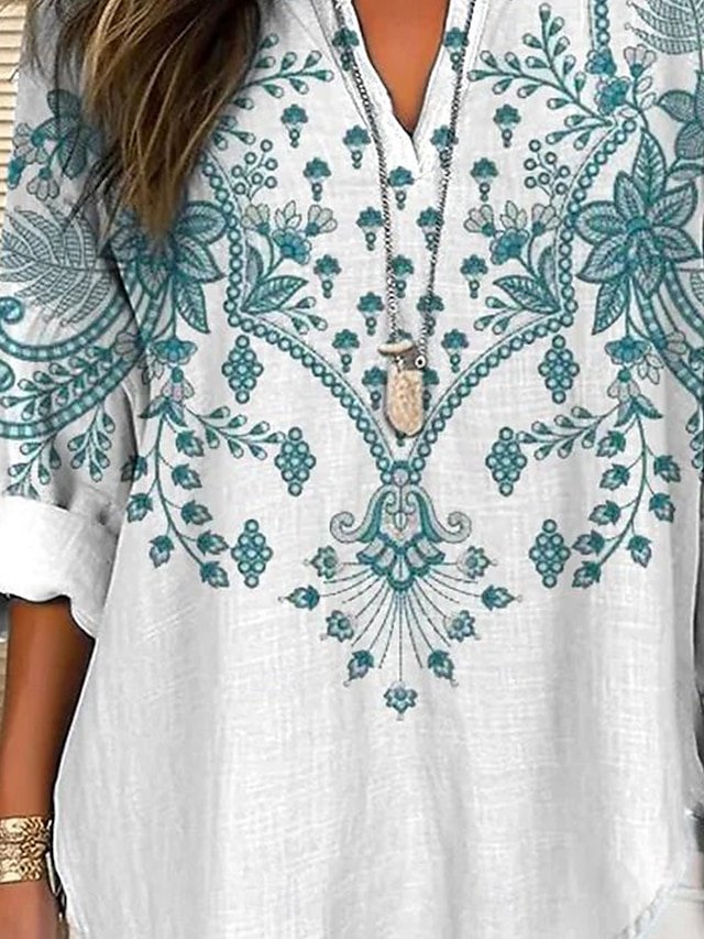 Blouses Simple Été Nationalité/ethnie Polyester Aucune élasticité Demi Manche Col Châle Droit Régulier pour Femmes