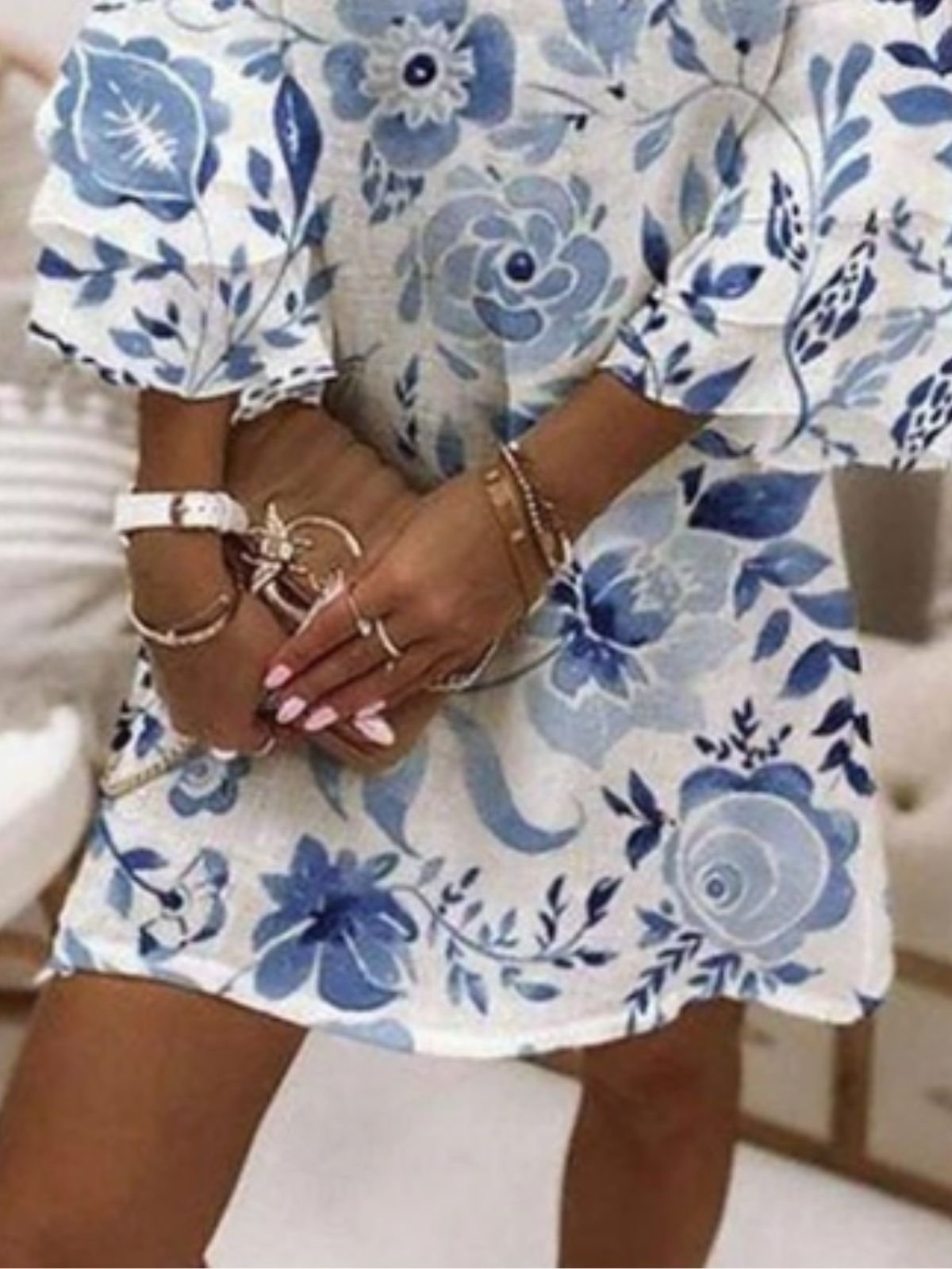 Femmes Floral Blanc Col V Confortable Robe Mi-Longue Boho