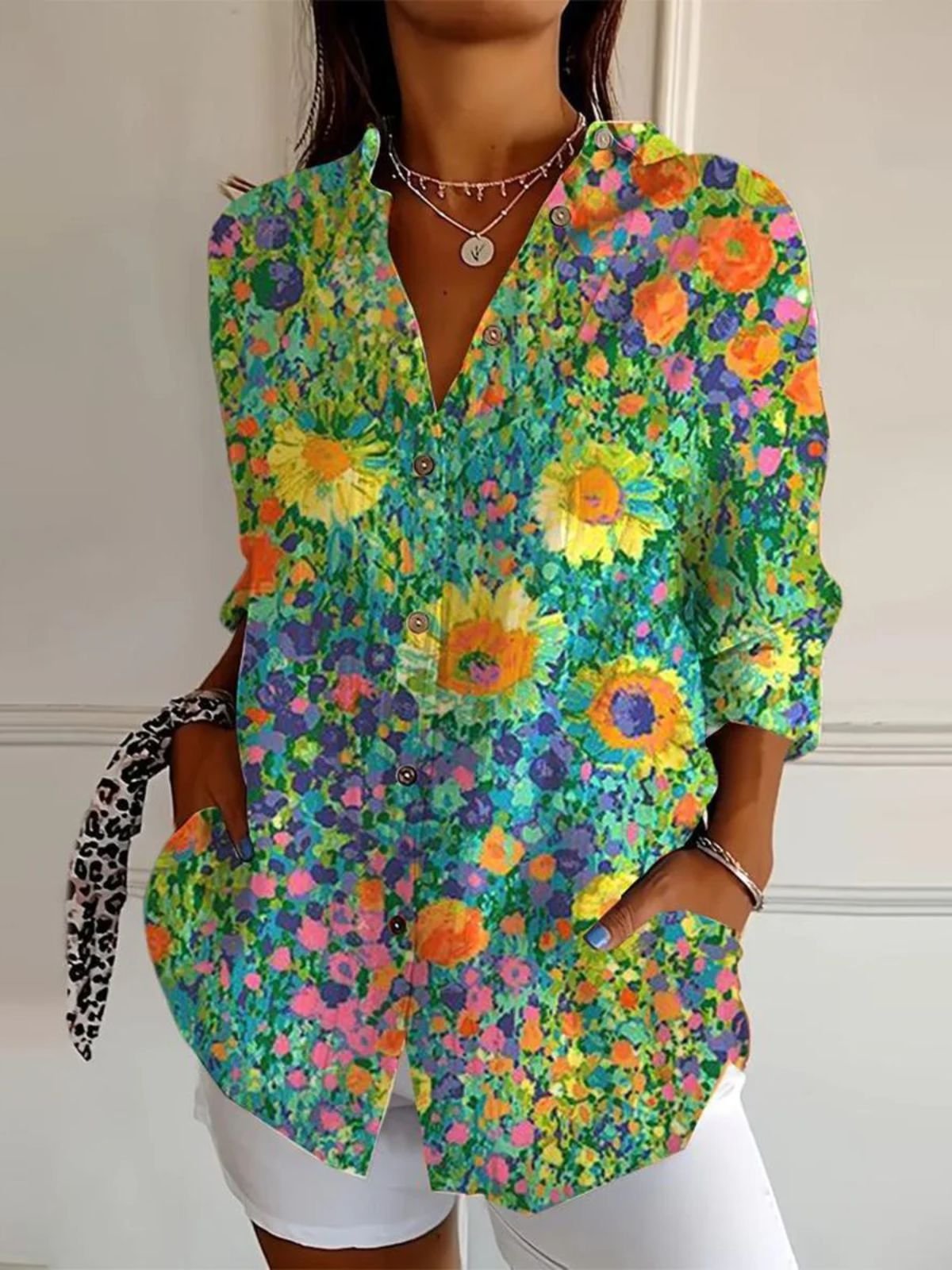 Chemises Décontracté pop Art Imprimé Printemps / Automne Coton Micro-élasticité Quotidien Manches Longues Régulier Col de Chemise pour Femmes