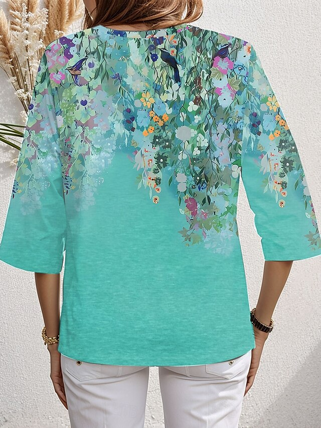 Blouses Femmes Élégant Floral Printemps / Automne Coton Ample Manches Longues Régulier Droit Régulier