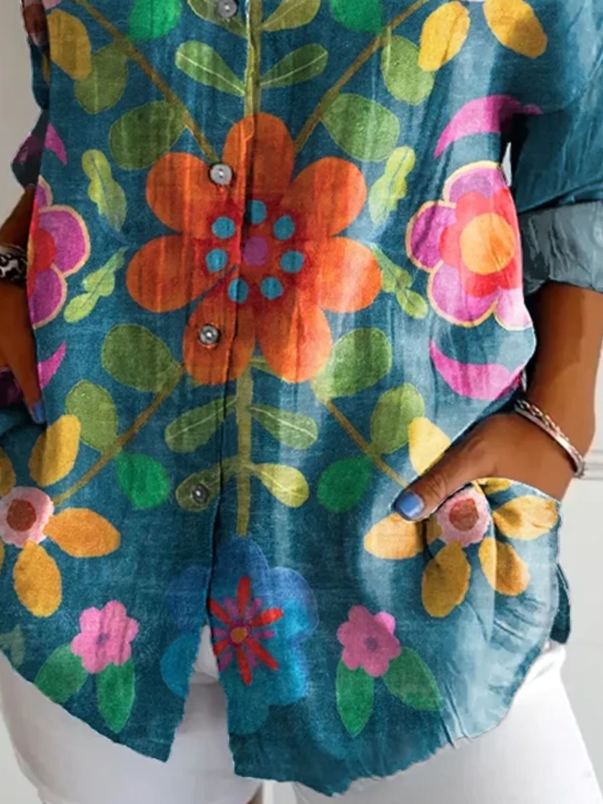 Chemises Femmes Décontracté Floral Printemps / Automne Quotidien Coupe Régulière Régulier Trapèze Régulier Col de Chemise