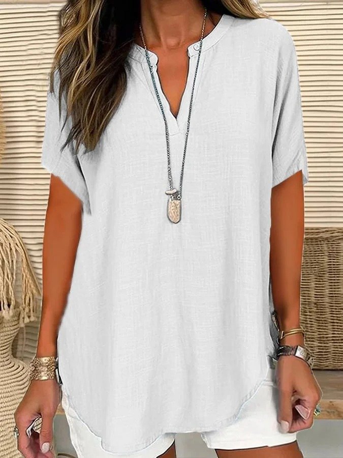 Blouses Élégant Plain Été Aucune élasticité Quotidien Ample Col Châle Régulier Droit pour Femmes