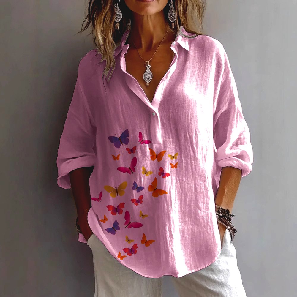 Chemises Décontracté Plain Printemps / Automne en Lin Micro-élasticité Manches Longues Régulier Trapèze Régulier pour Femmes