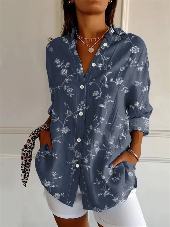 Chemises Rétro Floral Printemps / Automne Polyester Vacances Ample Droit Régulier T.-N.-L. pour Femmes
