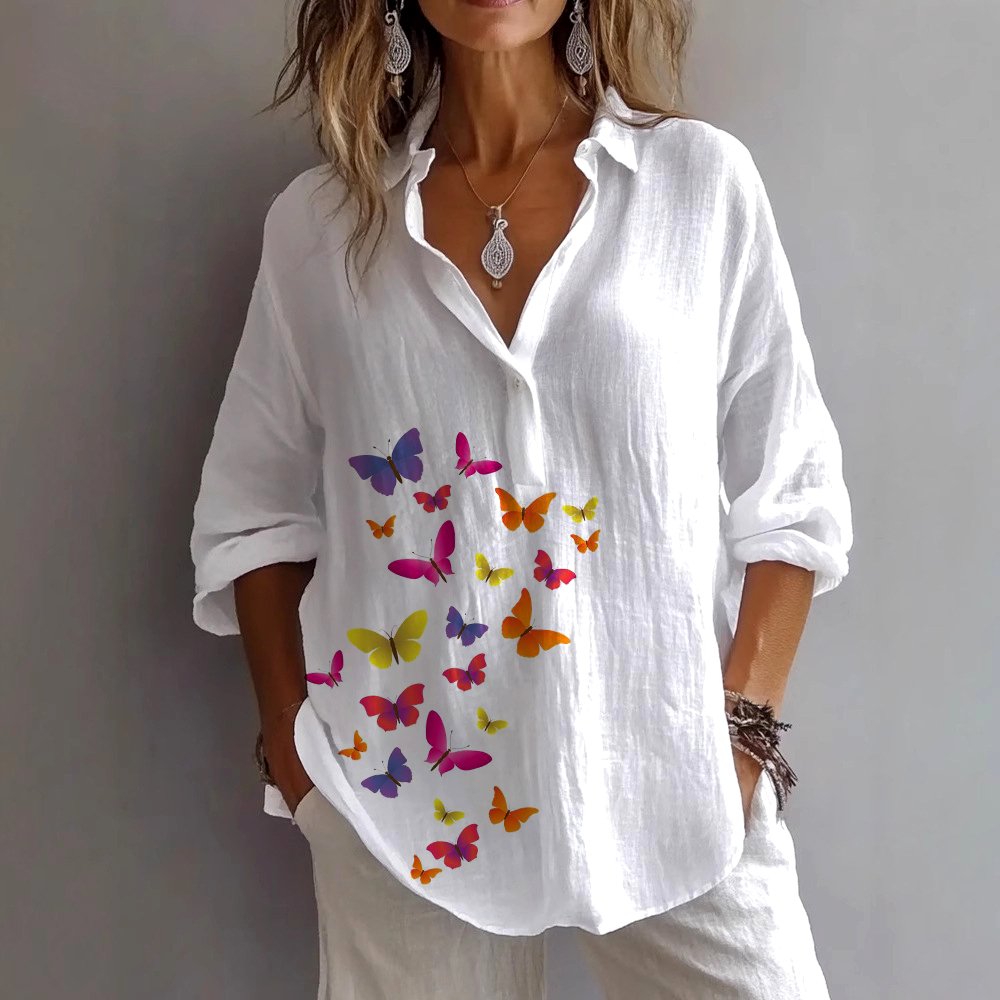 Chemises Décontracté Plain Printemps / Automne en Lin Micro-élasticité Manches Longues Régulier Trapèze Régulier pour Femmes
