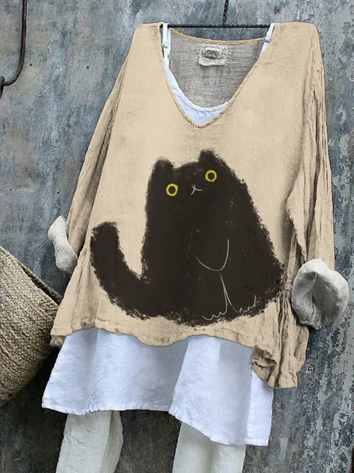 T-shirts Rétro Imprimé d'Animal Printemps / Automne Coton Micro-élasticité Ample Régulier Trapèze Régulier pour Femmes