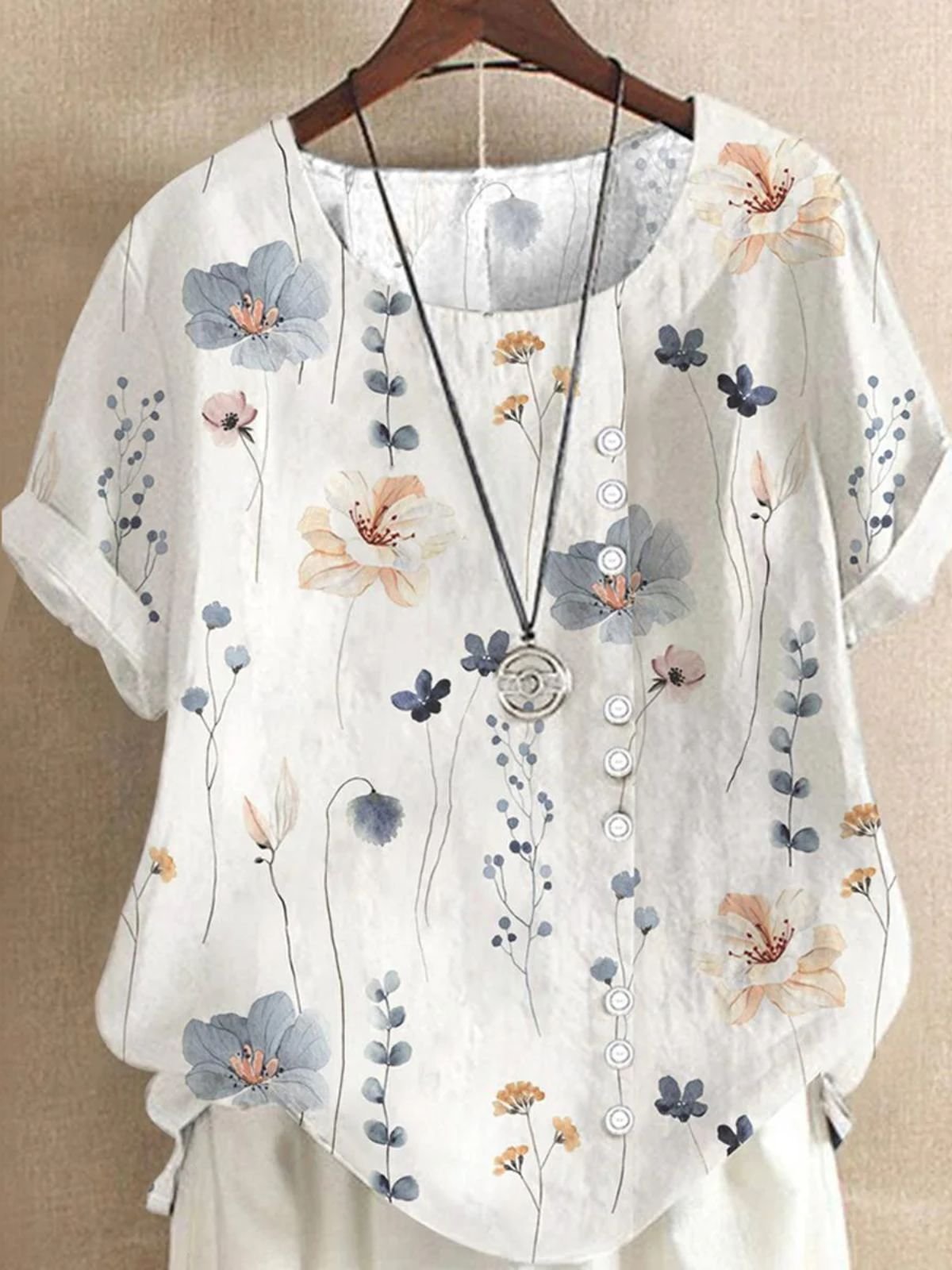 Blouses Femmes Décontracté Floral Été Coton Domestique Coupe Régulière Col Rond Régulier Régulier
