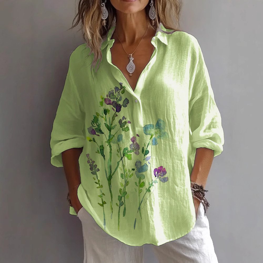 Chemises Femmes Décontracté Plain Printemps / Automne en Lin Micro-élasticité Coupe Régulière Trapèze Régulier Col de Chemise