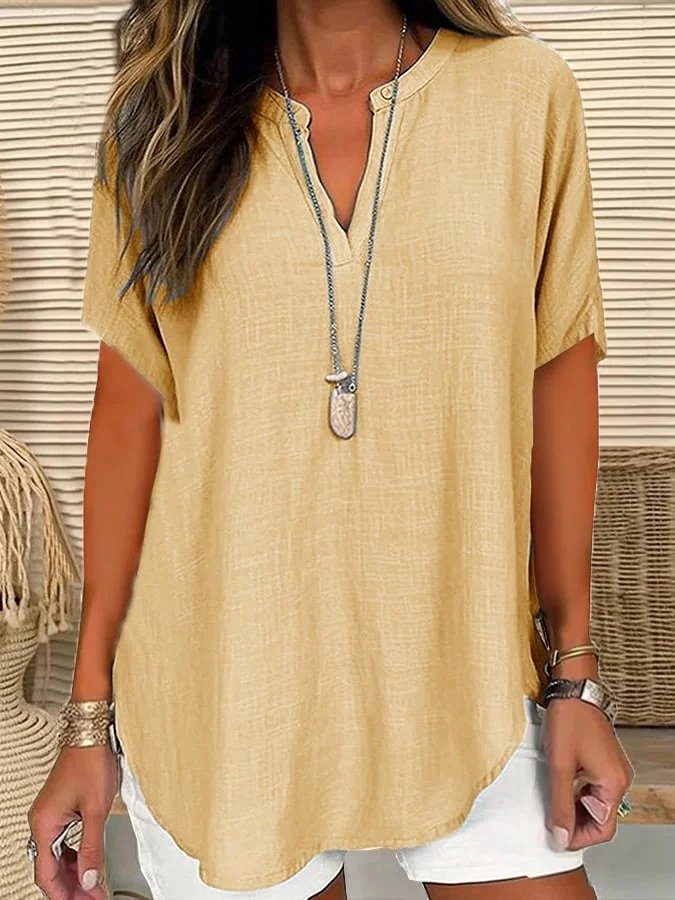 Blouses Élégant Plain Été Aucune élasticité Quotidien Ample Col Châle Régulier Droit pour Femmes