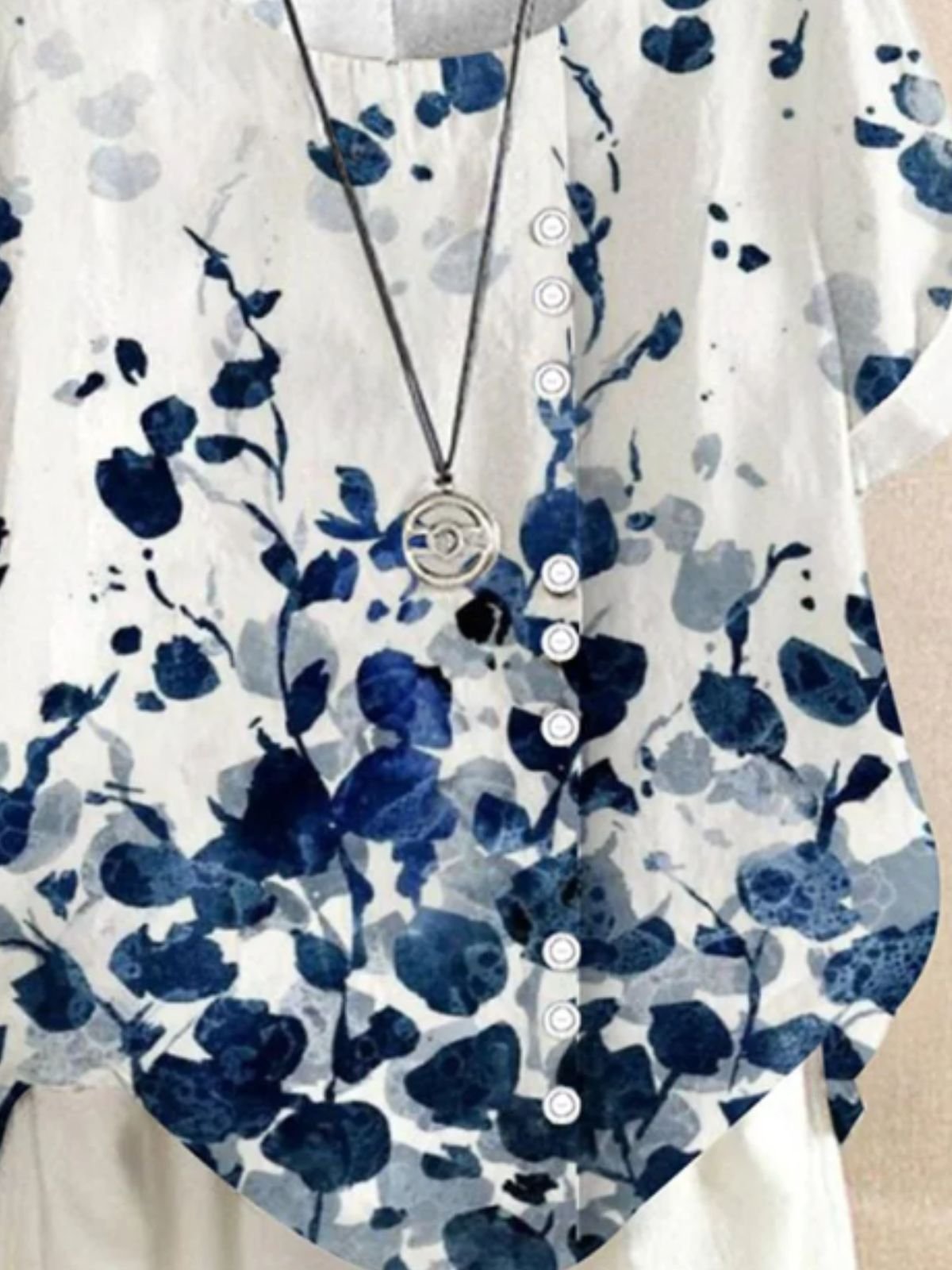 Blouses Femmes Simple Plantes Été Coton Aucune élasticité Col Rond Régulier Droit Régulier