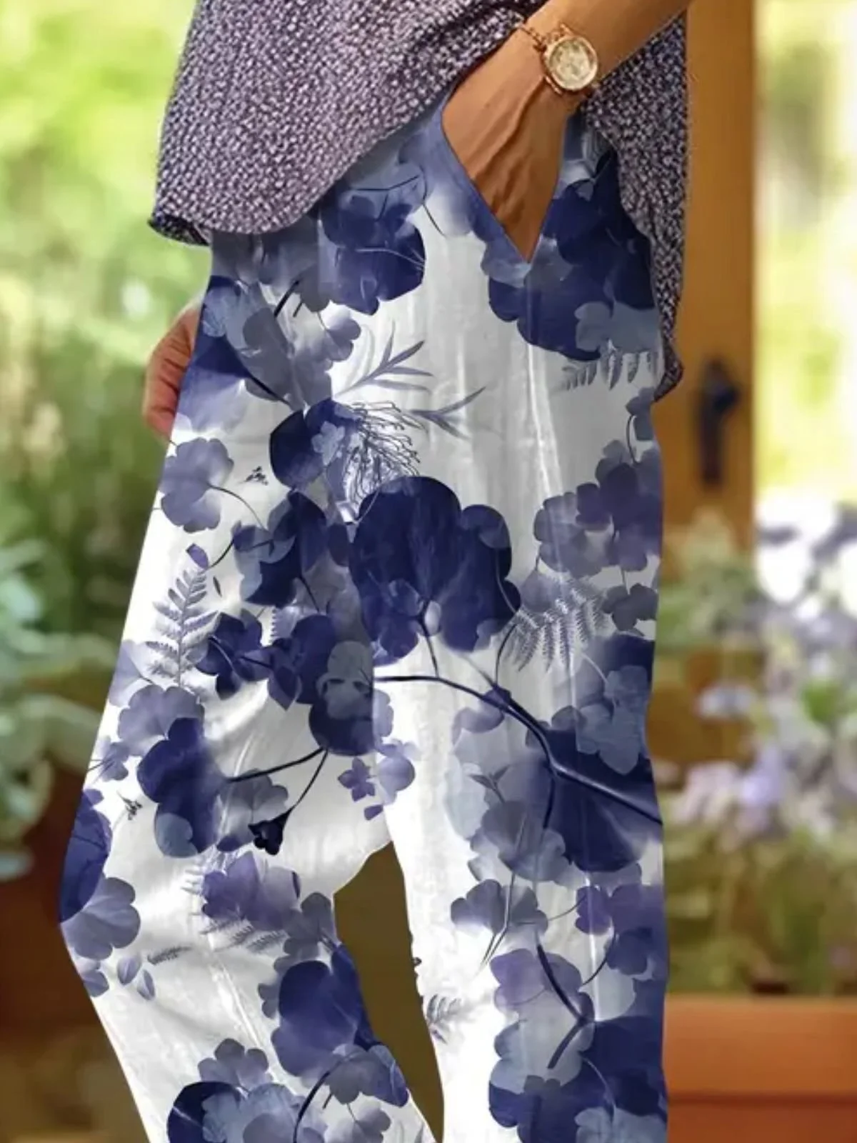 Pantalons Vacances Floral Printemps / Automne en Lin Faire la navette Coupe Régulière Pantalon droit Droit Régulier pour Femmes