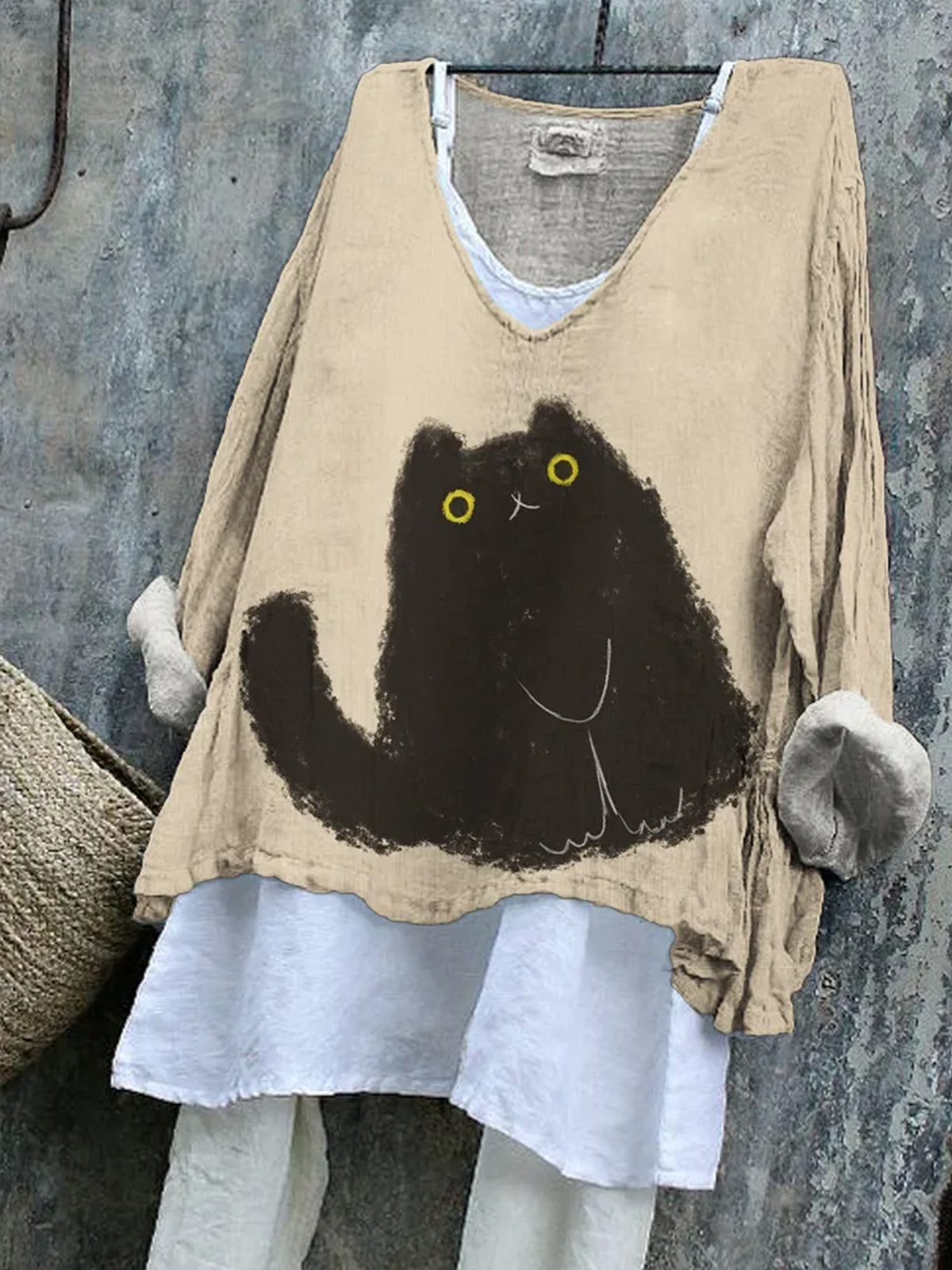 T-shirts Rétro Imprimé d'Animal Printemps / Automne Coton Micro-élasticité Ample Régulier Trapèze Régulier pour Femmes