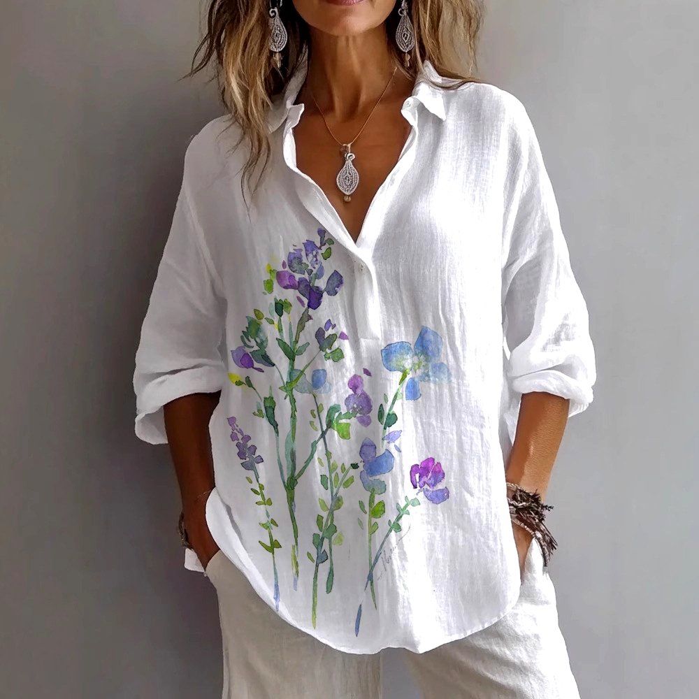 Chemises Femmes Décontracté Plain Printemps / Automne en Lin Micro-élasticité Coupe Régulière Trapèze Régulier Col de Chemise