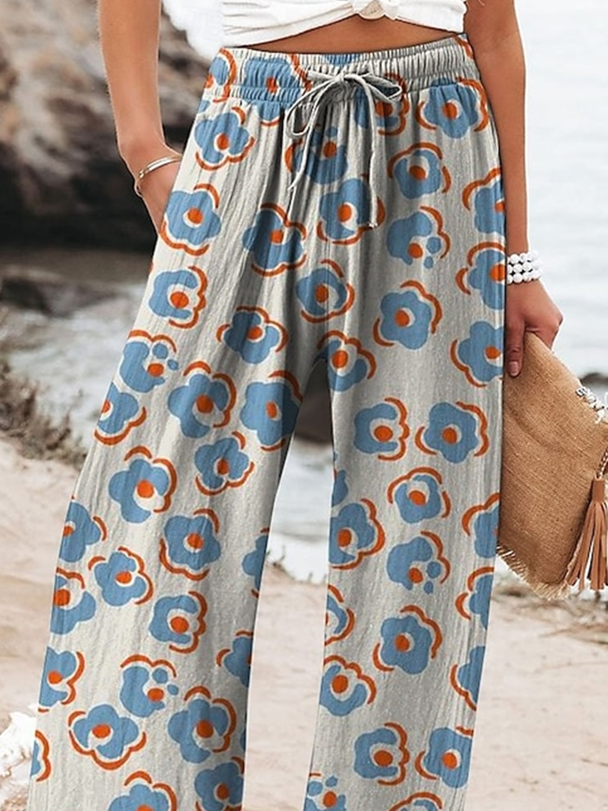 Pantalons Femmes Décontracté Floral Printemps / Automne Imprimé Naturel Ample Long Droit Pantalon baggy