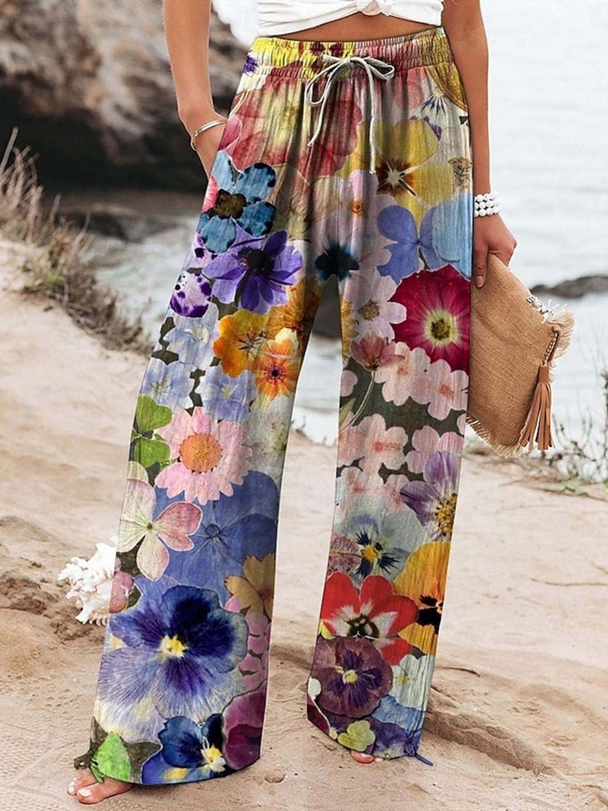 Pantalons Décontracté Floral Printemps / Automne Coton Imprimé Naturel Micro-élasticité Ample Pantalon baggy pour Femmes