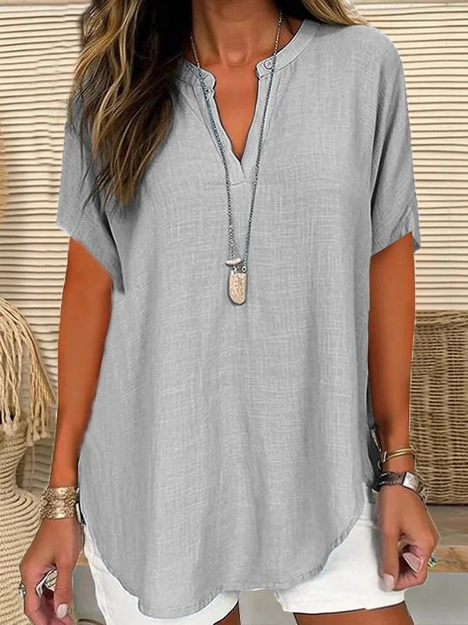 Blouses Élégant Plain Été Aucune élasticité Quotidien Ample Col Châle Régulier Droit pour Femmes