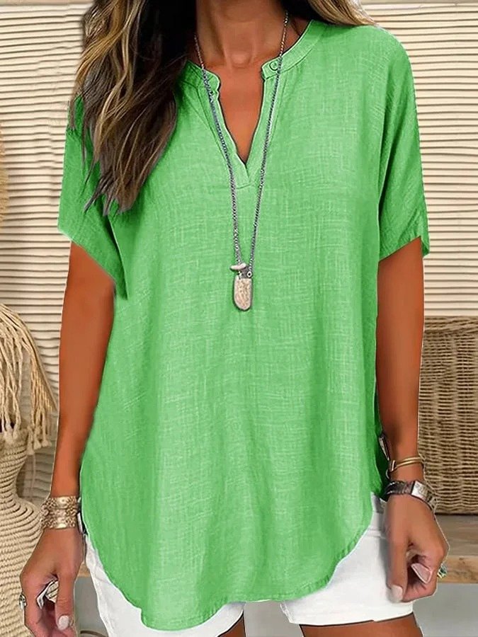Blouses Élégant Plain Été Aucune élasticité Quotidien Ample Col Châle Régulier Droit pour Femmes