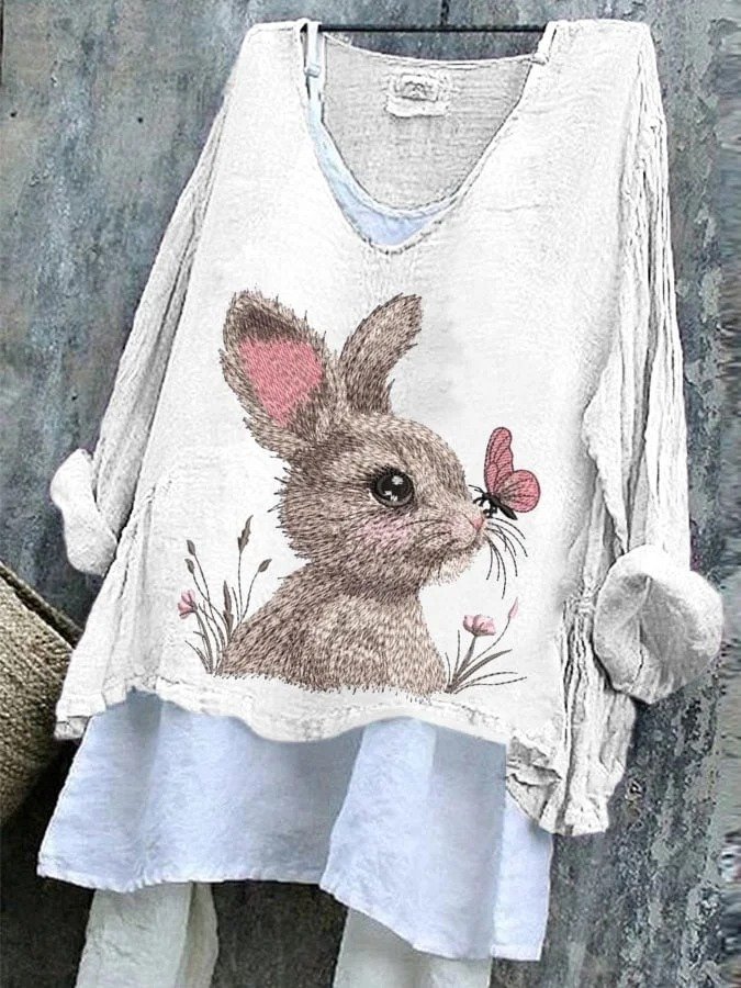 T-shirts Rétro Printemps / Automne PÂQUES (lapin) Micro-élasticité Quotidien Ample Régulier Trapèze Régulier pour Femmes