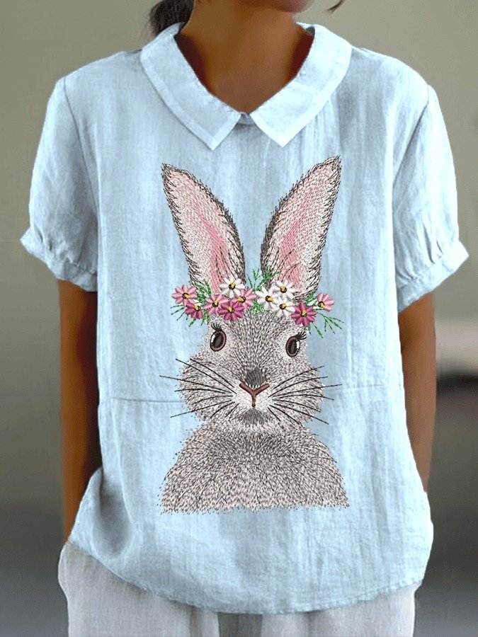 Blouses Femmes Élégant Été PÂQUES (lapin) Polyester Aucune élasticité Ample Demi Manche Col Châle Droit