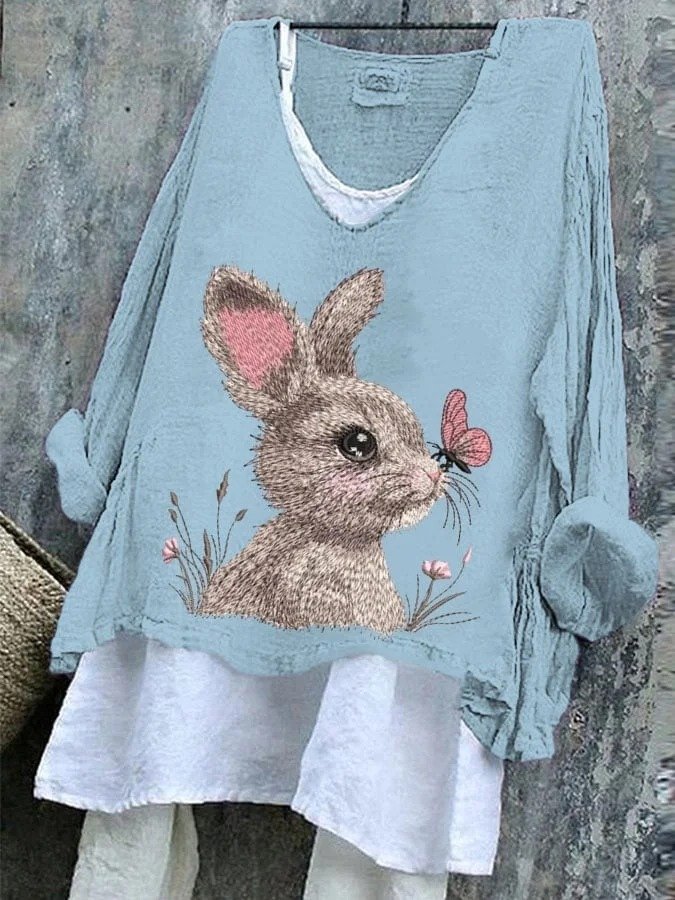 T-shirts Rétro Printemps / Automne PÂQUES (lapin) Micro-élasticité Quotidien Ample Régulier Trapèze Régulier pour Femmes