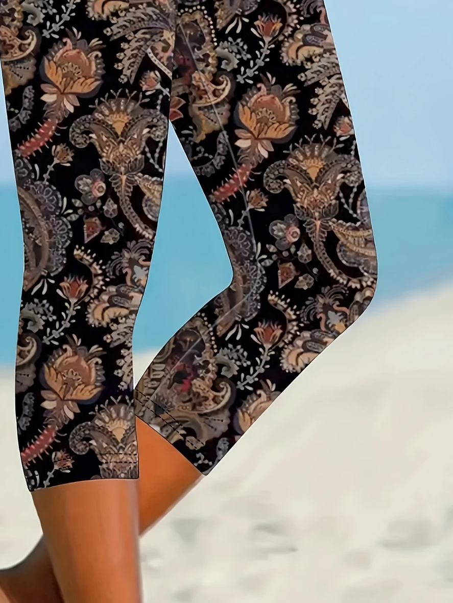 Pantalons Décontracté Floral Été Viscose Naturel Quotidien Corsaire Legging Régulier pour Femmes
