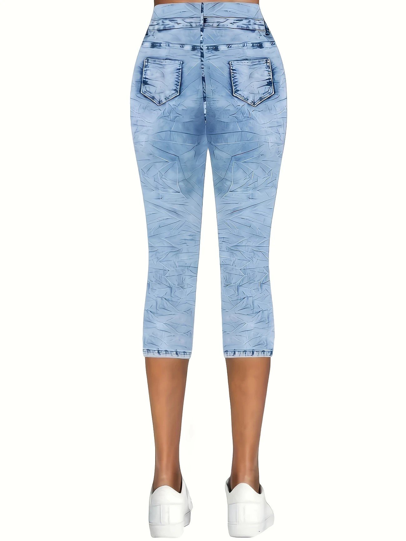 Pantalons Femmes Décontracté Été Imprimé graphique en faux denim Viscose Micro-élasticité Quotidien Taille Élastique Corsaire Droit