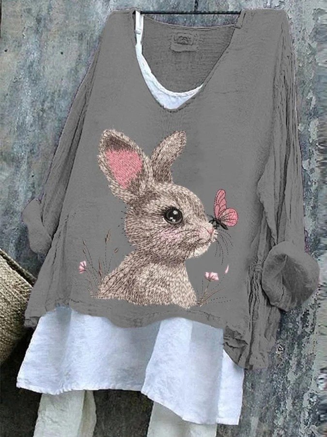 T-shirts Rétro Printemps / Automne PÂQUES (lapin) Micro-élasticité Quotidien Ample Régulier Trapèze Régulier pour Femmes