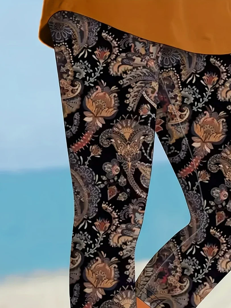 Pantalons Décontracté Floral Été Viscose Naturel Quotidien Corsaire Legging Régulier pour Femmes