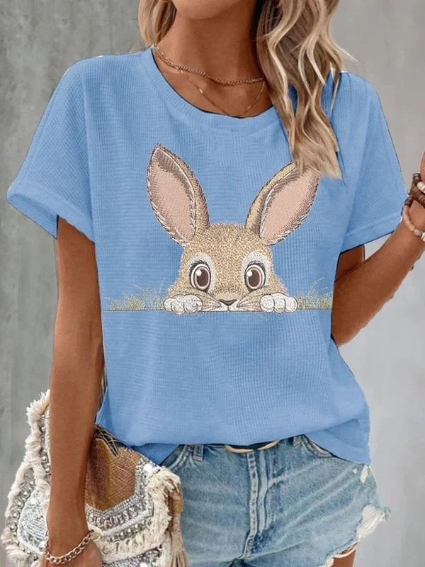 T-shirts Femmes Décontracté Été PÂQUES (lapin) Coton Quotidien Col Rond Régulier Trapèze Régulier