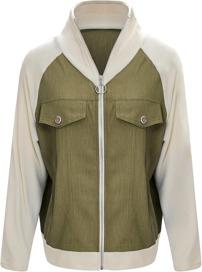 Col Châle Manches Longues Régulier Contrasté Couture Blouson Zip pour Femmes