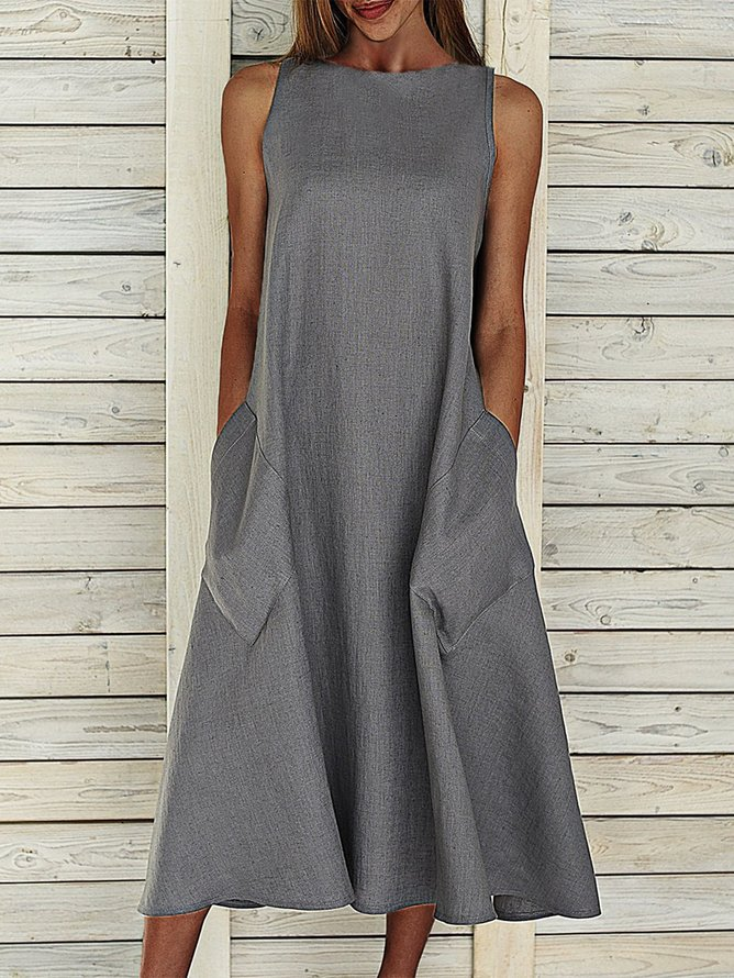 Femmes Plain Gris Col Rond Confortable Imprimé Robe Maxi Décontracté