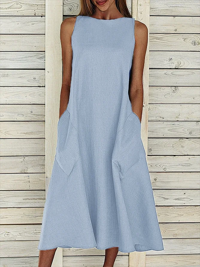 Femmes Plain Gris Col Rond Confortable Imprimé Robe Maxi Décontracté