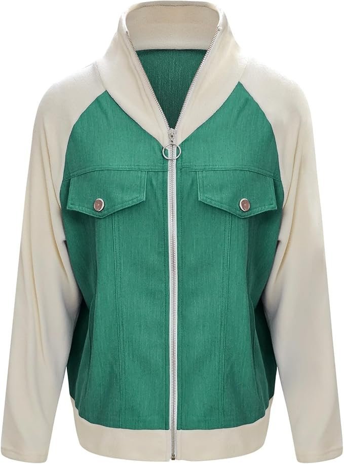 Col Châle Manches Longues Régulier Contrasté Couture Blouson Zip pour Femmes