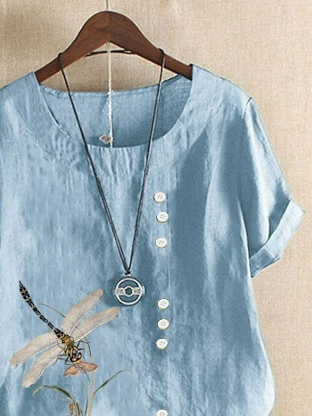 Blouses Simple Libellule Été Polyester Aucune élasticité Coupe Régulière Demi Manche Régulier Régulier pour Femmes