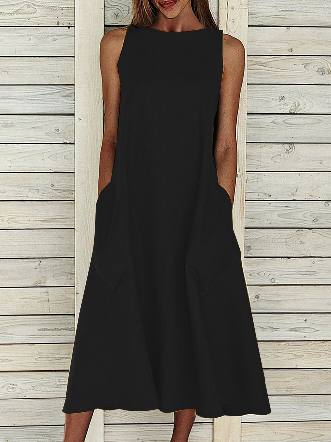 Femmes Plain Gris Col Rond Confortable Imprimé Robe Maxi Décontracté