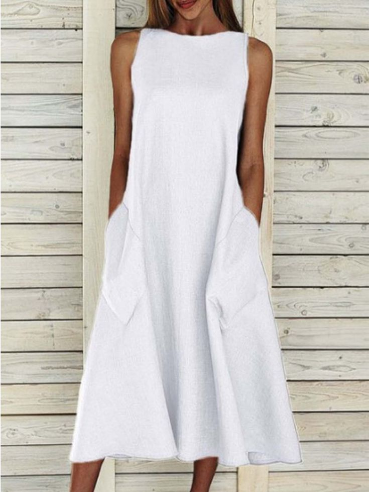 Femmes Plain Gris Col Rond Confortable Imprimé Robe Maxi Décontracté