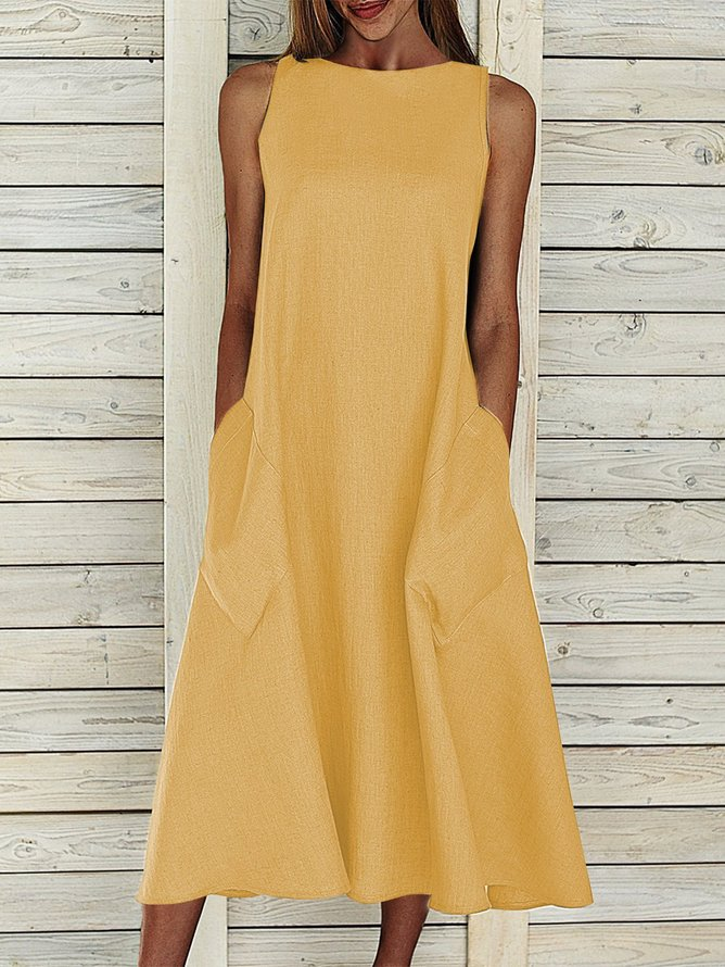 Femmes Plain Gris Col Rond Confortable Imprimé Robe Maxi Décontracté
