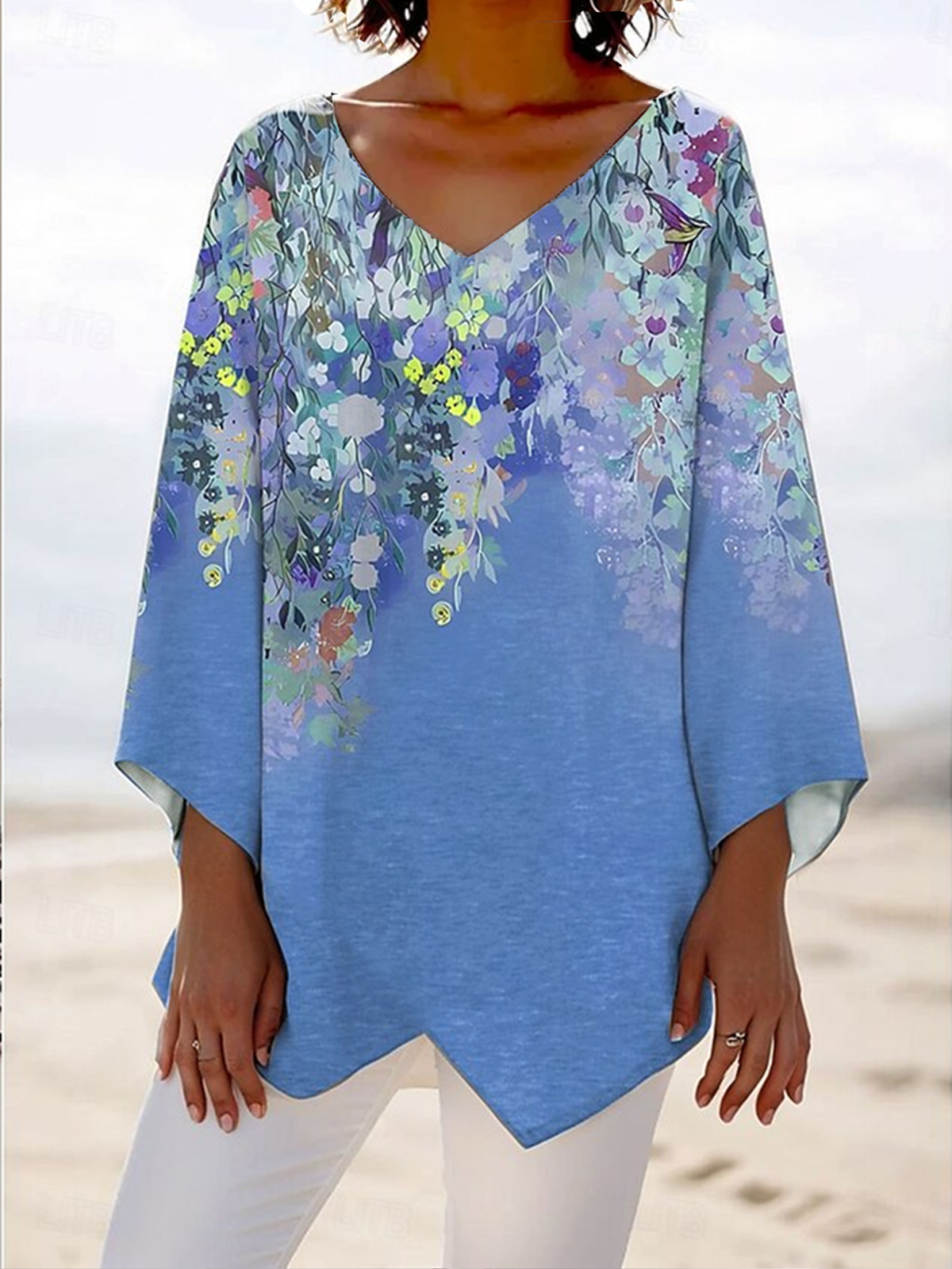 Blouses Femmes Élégant Floral Printemps / Automne Coton Ample Manches Longues Régulier Droit Régulier