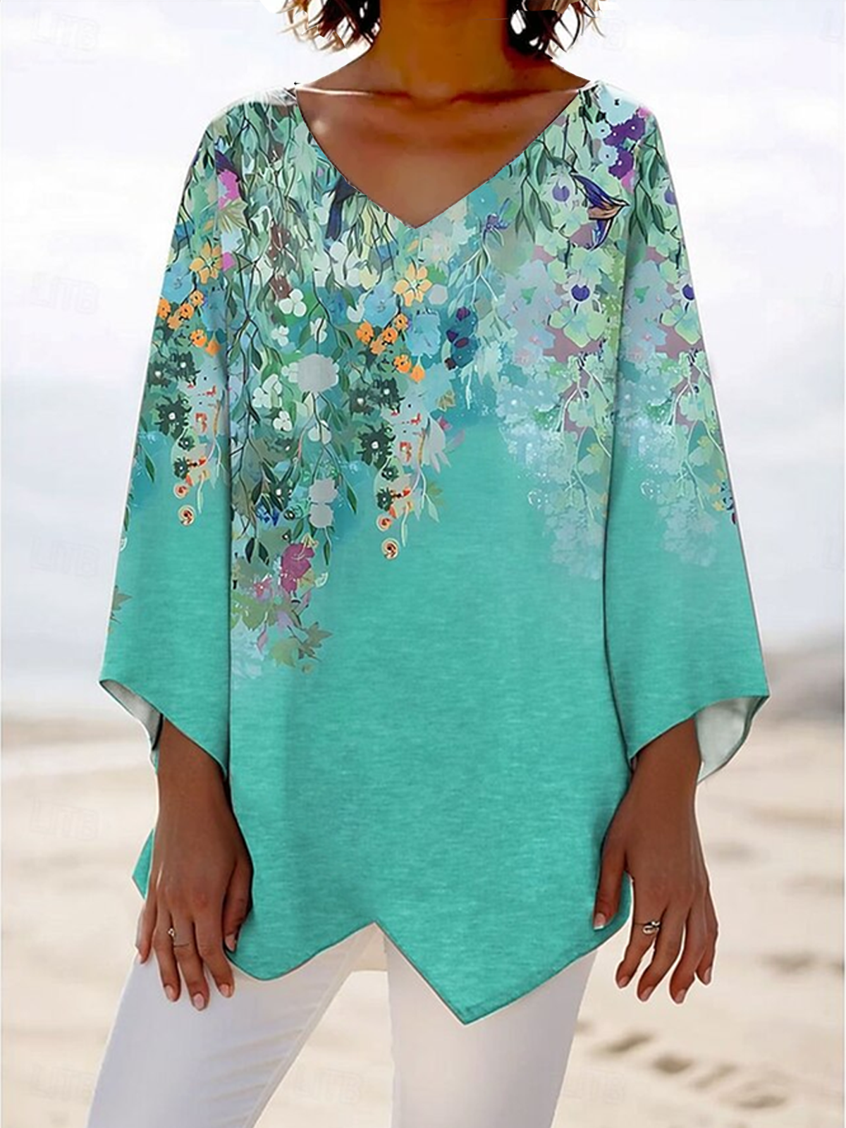 Blouses Femmes Élégant Floral Printemps / Automne Coton Ample Manches Longues Régulier Droit Régulier