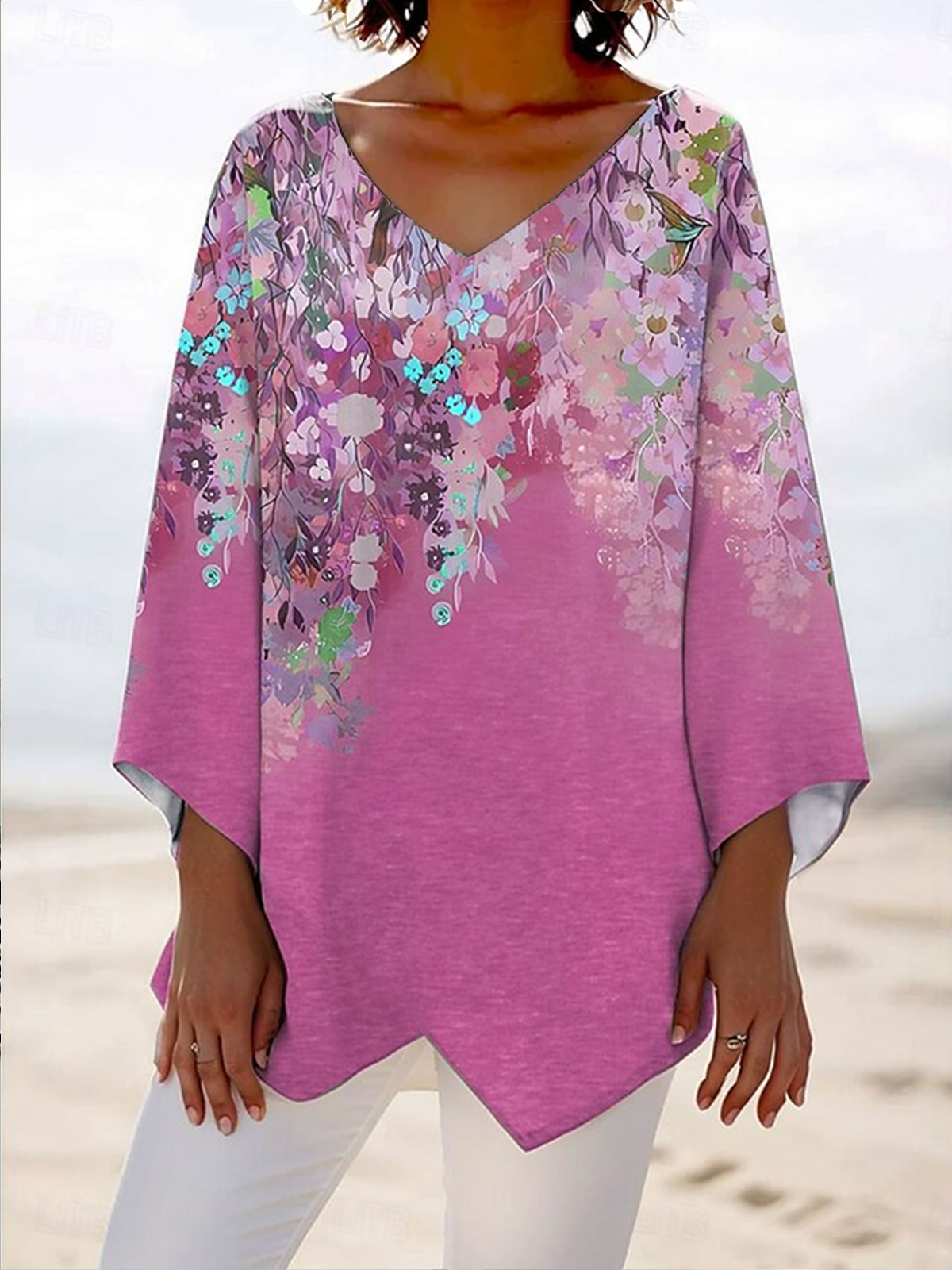 Blouses Femmes Élégant Floral Printemps / Automne Coton Ample Manches Longues Régulier Droit Régulier
