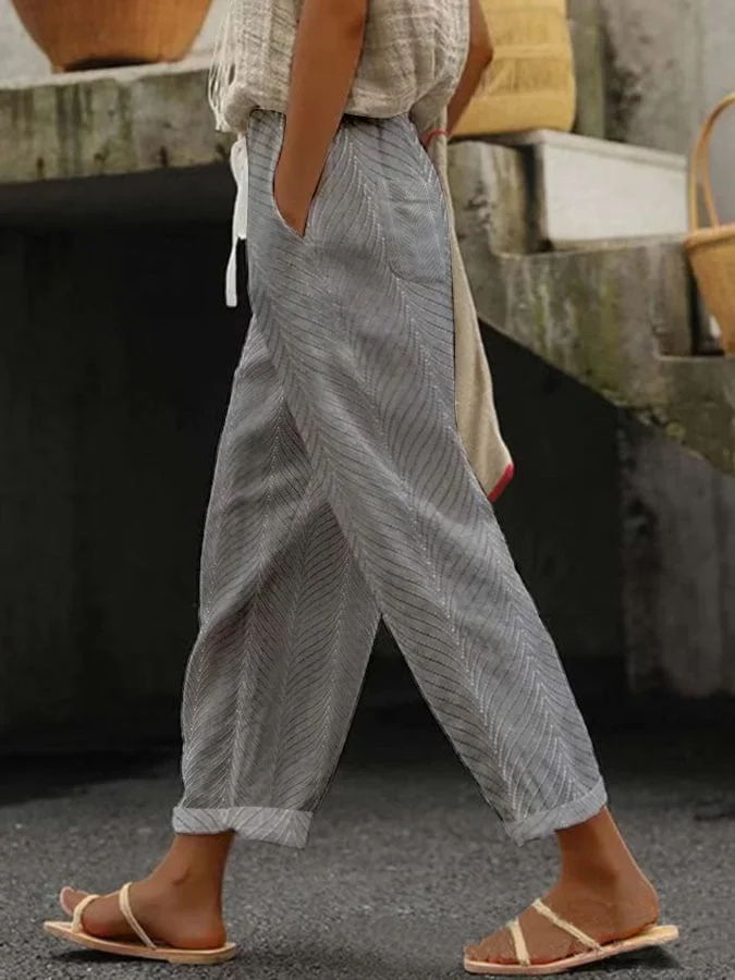 Pantalons Décontracté Printemps / Automne Chevrons Polyester Naturel Ample Long Droit Pantalon baggy pour Femmes
