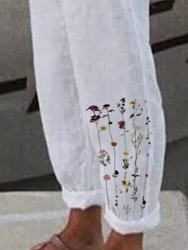 Pantalons Décontracté Floral Printemps / Automne Polyester Imprimé Naturel Long Droit Pantalon baggy pour Femmes